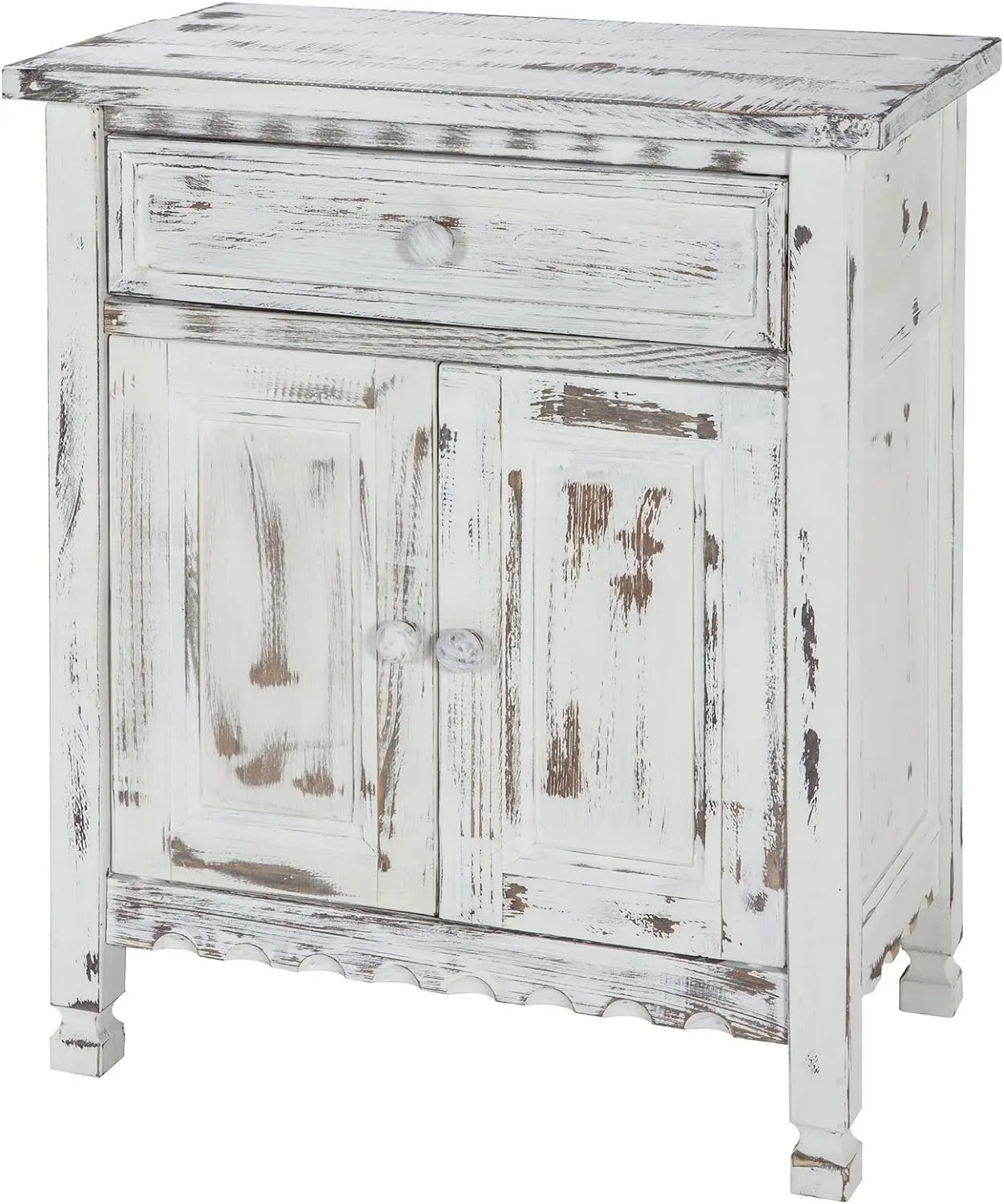 Rustic Cottage Accent Cabinet with 1 Drawer and 2 Doors, White Antique