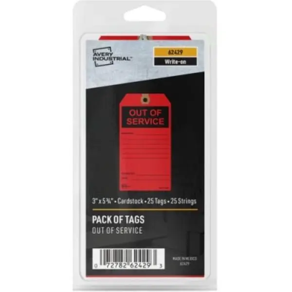 Avery AVE62429 Preprinted Workplace Out-of-Service Tags, Bold Red, with Cotton Twine