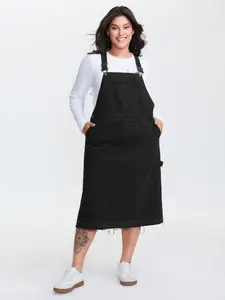 BLOOMCHIC Women's Sleeveless Solid Cotton Strappy Adjustable-Strap Denim Overall Dress - Minimalist Basic Lady's Casual Wear with Pocket Womenswear Swimweek