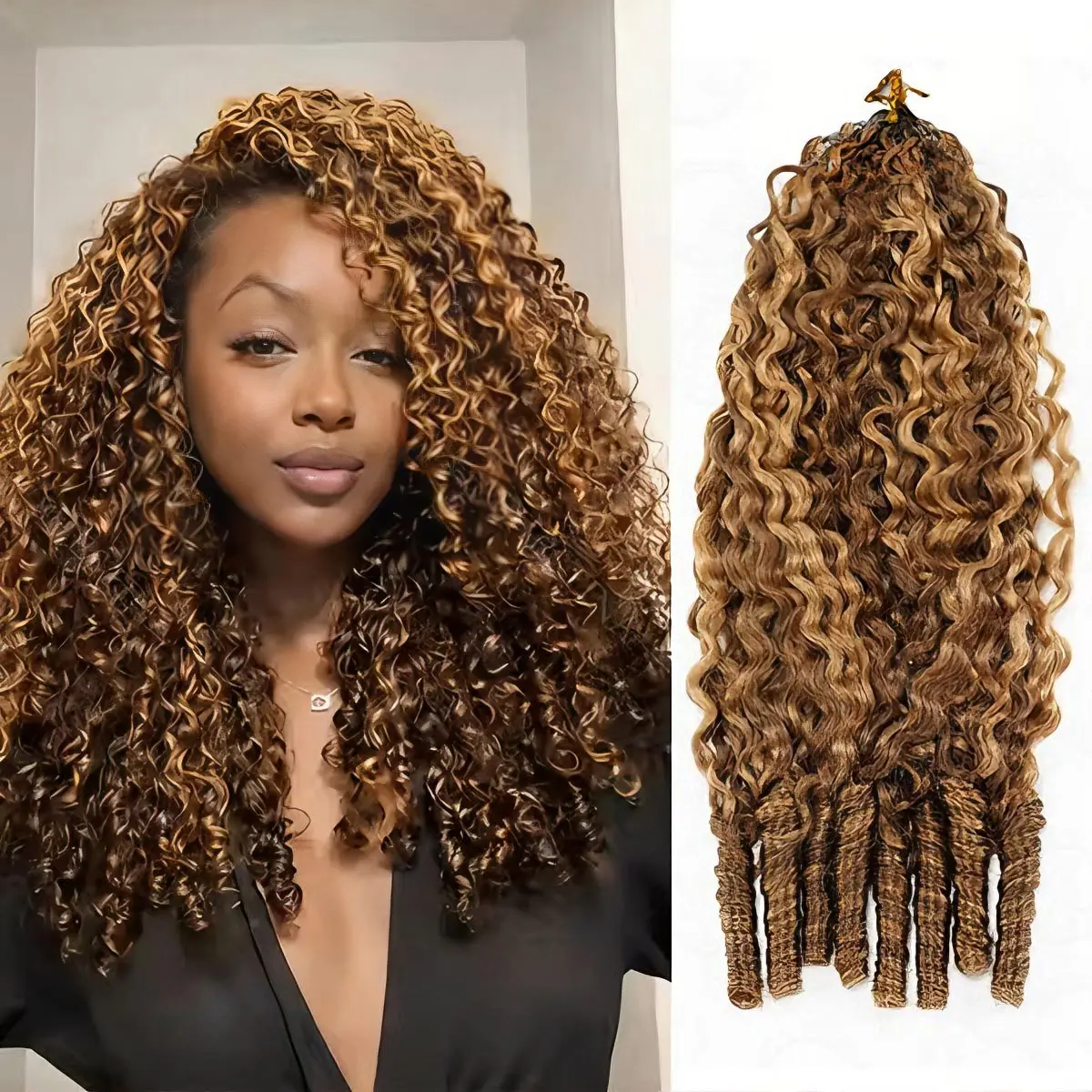 OQ HAIR Highlight 4/27 Burmese Curly Crochet Human Hair 50g Pre-separated Feather Honey Blonde Crochet Human Hair Invisible Miracle Knots Hair #DealsForYouDays