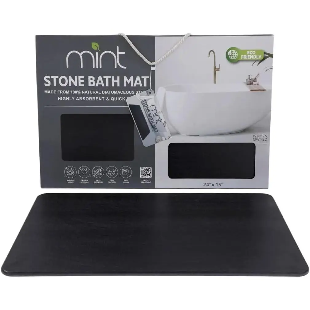 Rectangle Modern Diatomaceous Quick-Drying Stone Bath Mat, 24in x 15in, for Shower Use
