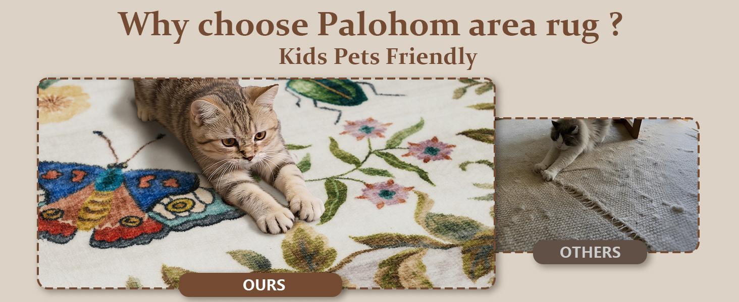 palohom Washable Area Rugs for Living Room Non Slip Bedroom Rug Carpet Low Pile Soft Non Shedding Lightweight Faux Wool Floral Rug for Entryway Dining Room Under Table Rug Runners for Hallway Kitchen Dorm Nrsery Stain Resistant Easy Care Indoor Home Decor