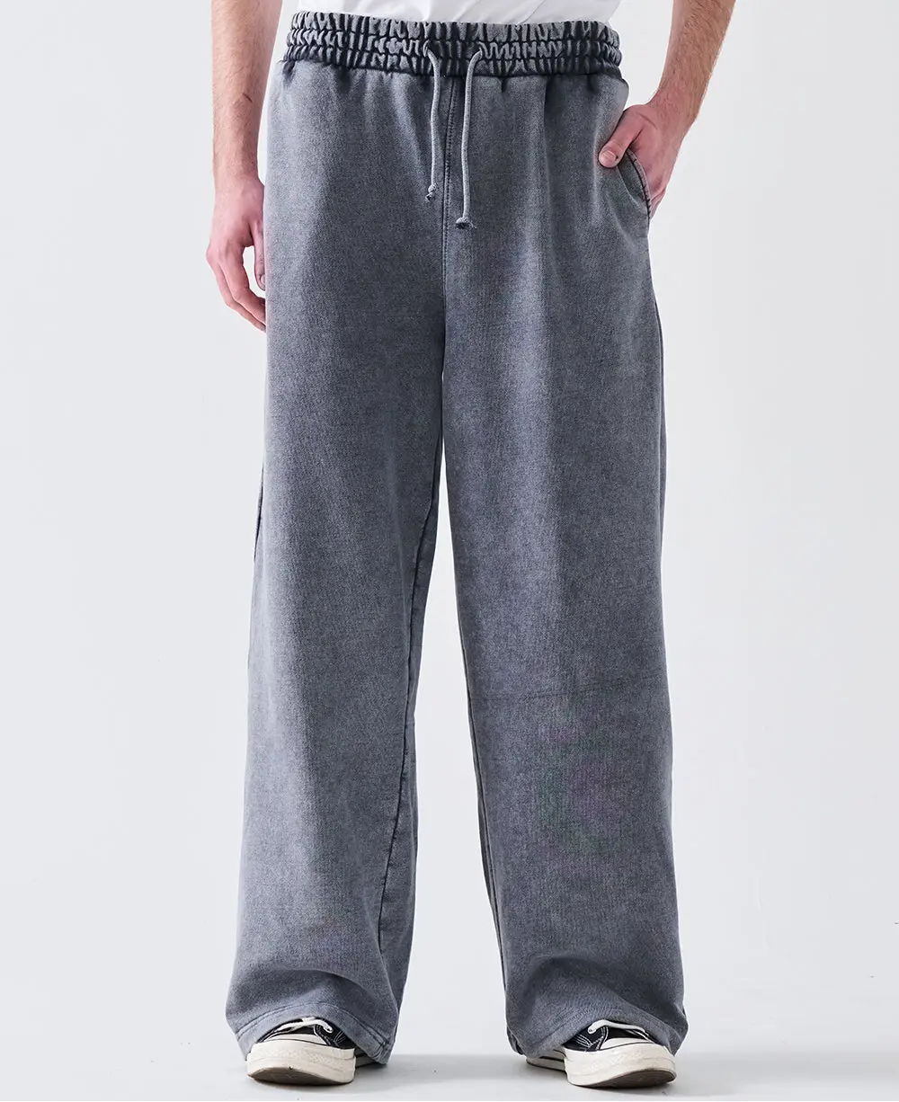 14 OZ French Terry Acid Wash Straight Leg Open Bottom Sweatpants