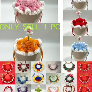 Cute Knitted Flower Hat for Cats & Small Dogs, Handmade Pet Headwear for Daily Wear & Photoshoot, Homemade