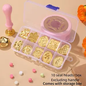 Vintage Wax Seal Stamp Heads, Set of 10 for Decorating Envelopes, Ideal for Weddings & Greetings, Enhance Your Stationery Collection, Box
