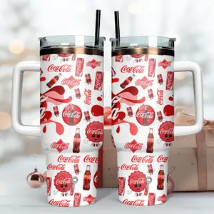 Vintage Coca Cola Tumbler 40oz With Handle, Retro Coke Aesthetic Cup With Straw, Insulated Travel Mug, Classic Soda Lover Gift, Reusable Drinkware, Cute Viral TikTok Cup, Perfect For Iced Coffee, Christmas Or Birthday Gift For Coca Cola Fans