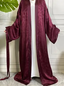 Women's Elegant Gold Foil Imitation Satin Lightweight Muslim Open Abayas, No Headscarf, All Seasons, Loose-Fitting Cardigan Top