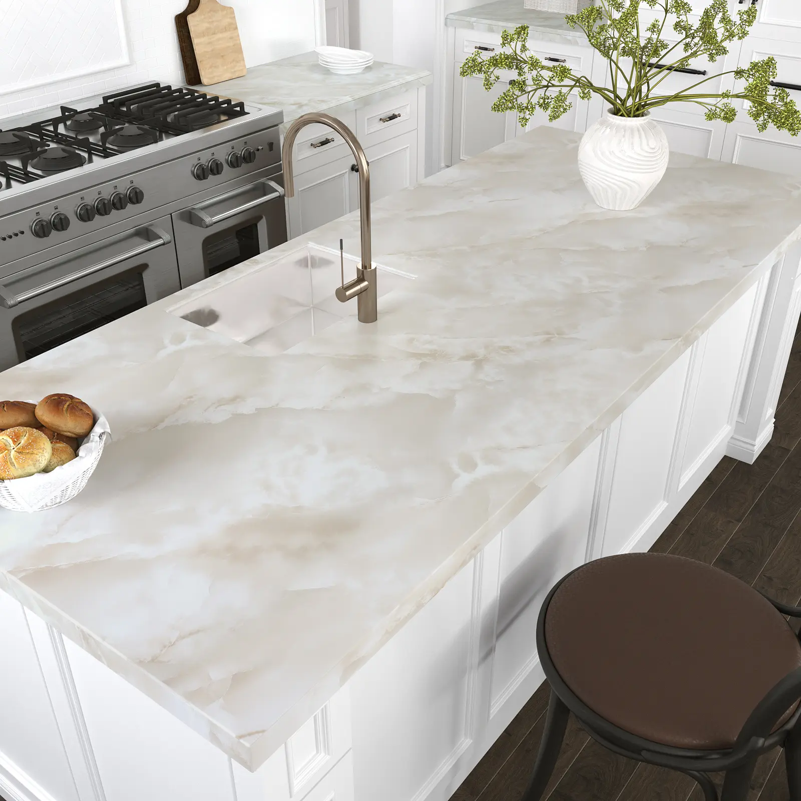 VEELIKE Cream Onyx Marble Peel and Stick Marble Contact Paper for Countertops Waterproof Marble Wallpaper for Kitchen Bathroom Table Desk 32’’ Extra Wide Self Adhesive Vinyl Wrap for Counter Top Cover