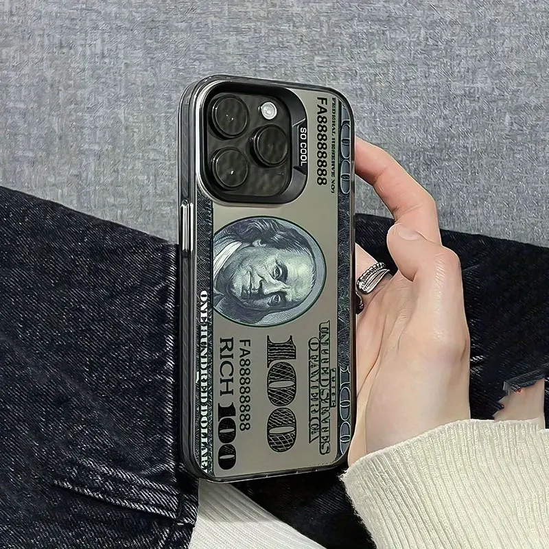 100 Dollar Bill Pattern Mobile Phone Case for Apple iPhone 17/16/15/14/13/12/11 Pro Max Soft TPU Protective Case Black Non-Slip Design Birthday Christmas Halloween Gift