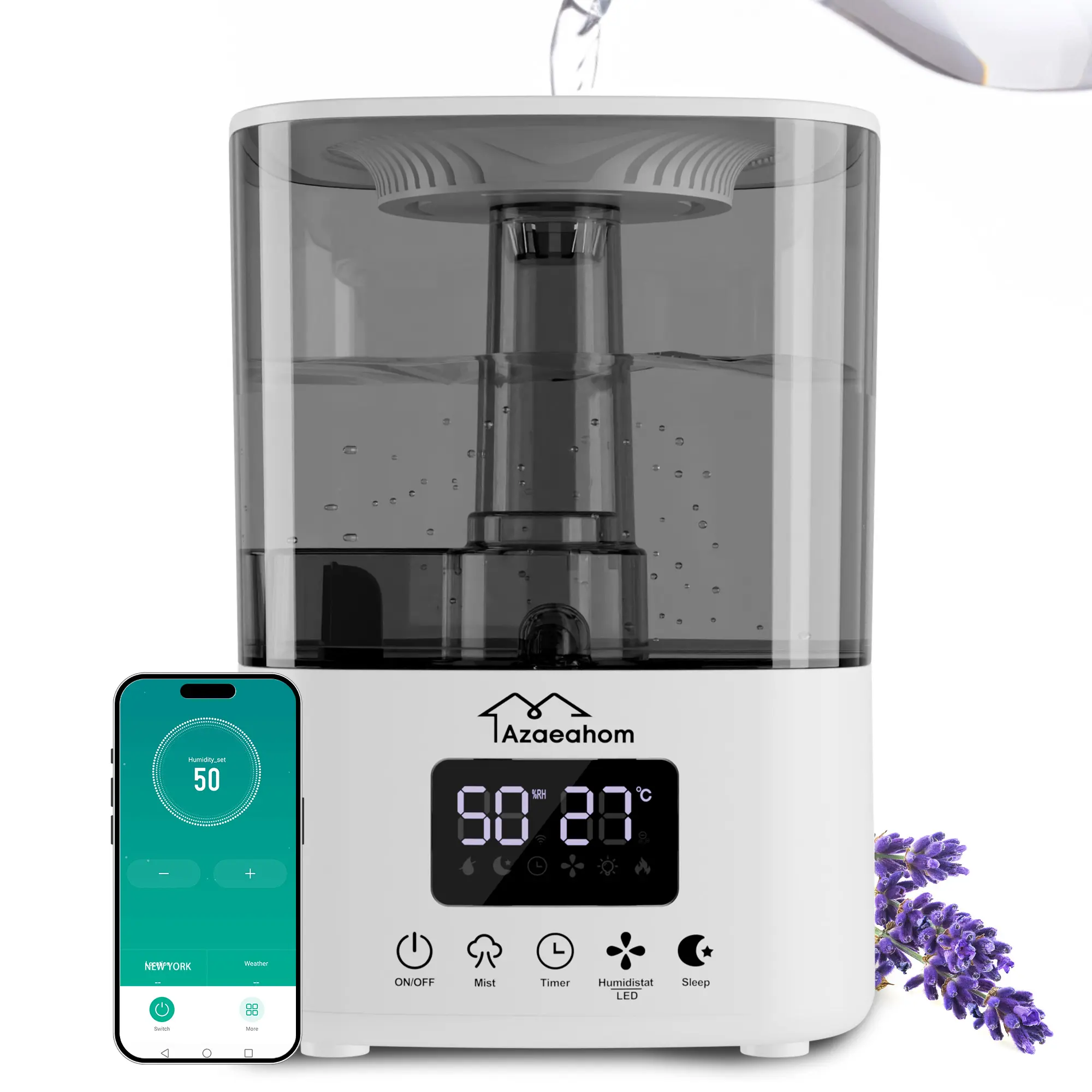 Smart Humidifiers for Bedroom, Top Fill 4L Cool Mist Air Humidifier for Large Room, Essential Oil Diffuser App Control, Fast Symptom Relief, Nightlight, 12H Quiet Runtime for Baby, Plant,dorm essentials,home essentials homeessentials