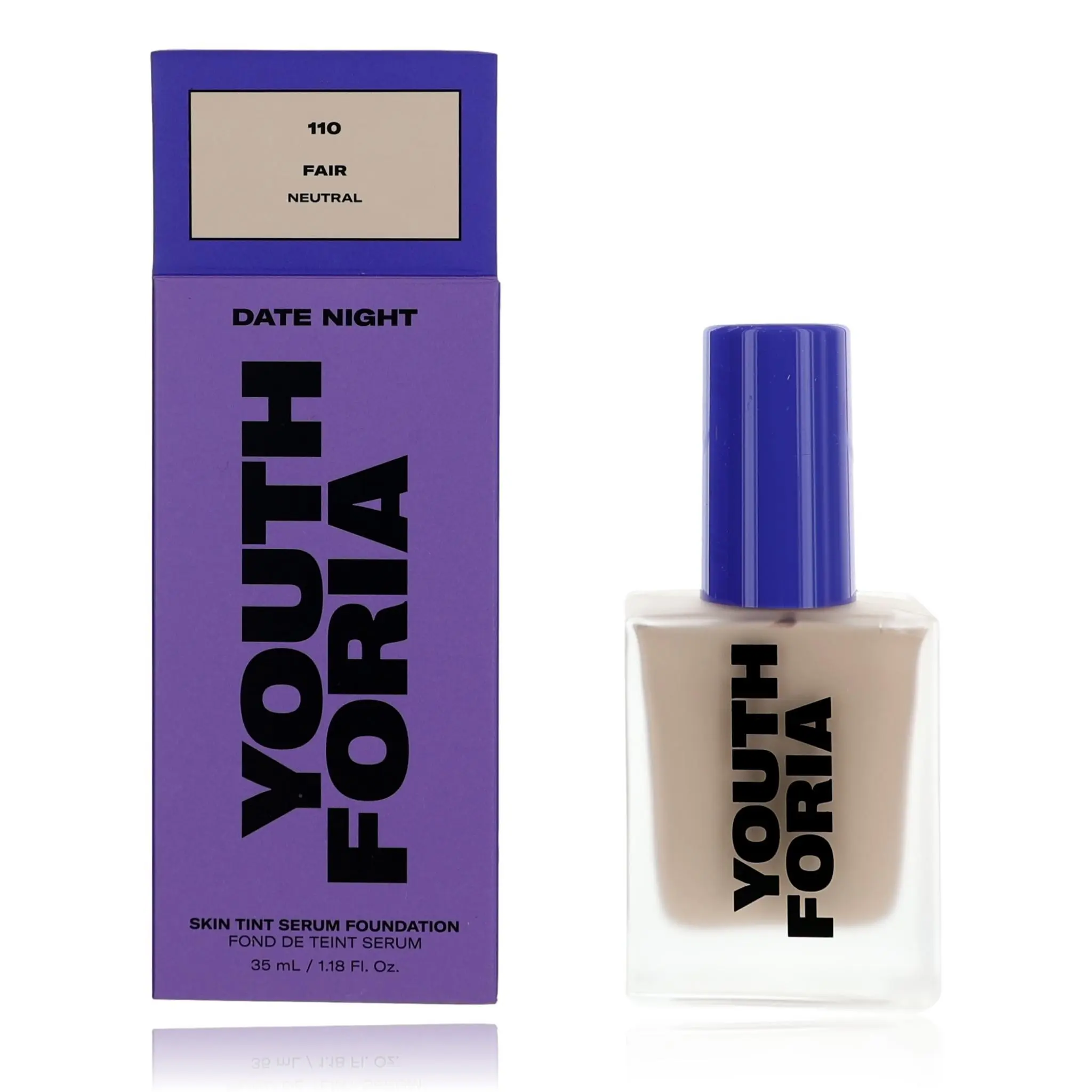 Youthforia Date Night Weightless Silicone-Free Skin Tint Serum Foundation, 1.18 oz, Light-Medium Coverage, Glass Finish