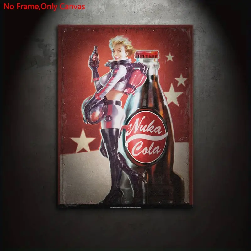 1 Piece Frameless Canvas Print Poster, Unframed wall art, Graphic Prints, Classic Retro-futurism Pin-up Pop Art, Western Wall Art, Fallout Nuka Cola, Gift for Video Game Lovers, Bedroom, Bathroom, Office, Living Room, Kitchen, Wall Decoration, Room Decor