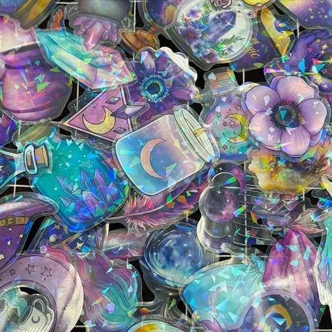 Magic Witch Series Sticker, Colorful Glitter Sticker, Sticker Packs, Decorative Sticker for Scrapbook, Diary, Laptop, Water Bottle, Car, Sticker Decals, Decorative Decal For Cars, Halloween, Decal Set, Decals Stickers