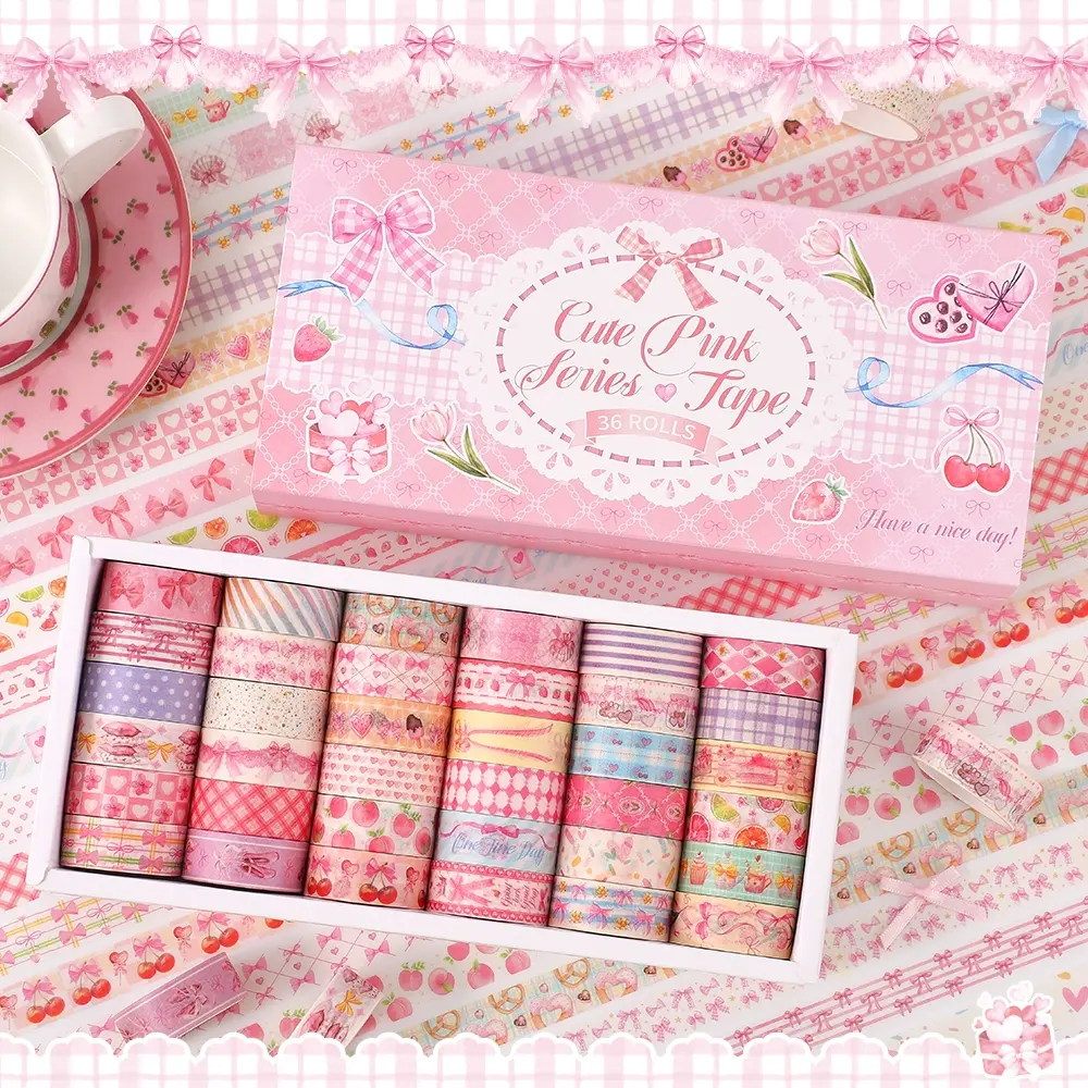 36 Rolls Pink Washi Tapes Set, Butterfly, Gingham Pattern Masking Tapes for Scrapbooking, Journaling, DIY Crafts, Bullet Journal Supplies, Junk Journaling Supplies, Valentine's Day and Christmas Gifts, Scrapbook Materials, Making