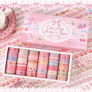 36 Rolls Pink Washi Tapes Set, Cute Butterfly, Gingham, Cherry & Dessert Pattern Decorative Masking Tapes for Scrapbooking, Journaling, DIY Crafts, Bullet Journal Supplies, Valentine's Day and Christmas Gifts, Scrapbook Materials
