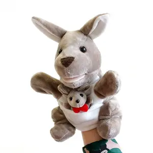 Funny Mother Kangaroo And Red Tie Baby Kangaroo Hand Puppet Cute Kangaroo Plush Puppet Perfect for Playtime Fun Interactive Play Toy Suitable for Performance Theatre