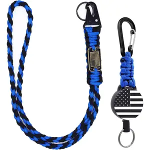 2 count Retractable , Heavy Duty Badge Holder Reel - Braided Paracord Lanyard with  Flag, Retractable ID Badge Clip Reel & Parachute Rope Necklace Keychains for Work or Traveling