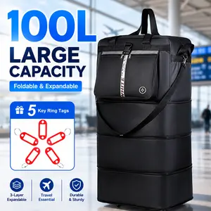 100L Large-Capacity Foldable Rolling Hospital Mom Bag, Extra-Large Expandable Spinner Travel Duffle with Wheels, Wet Pocket, Strap, Lightweight Multifunctional Stylish Travel Essentials for Easy Storage & Packing, Extra-Large Travel Bags, Rolling Travel B