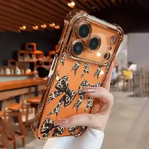 Creative leopard print bow pattern, new electroplated transparent TPU phone case, compatible with iPhone 17/16/15/14/13/12/11/X/XS/XS Max. Can be given as a holiday gift to friends, family, or yourself.