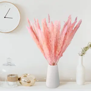 15 PCs Pink Natural Dried Pampas Grass Bouquet - Boho Home Decor & Wedding Floral Arrangements, 23"-24"