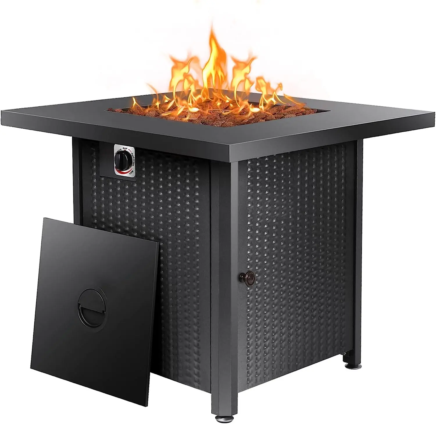 BTExpert 28 Inch Propane Fire Pit Table, 50,000 BTU CSA-Listed Outdoor Gas Fire Pit Table Steel Fire Pit with Lid, 2-in-1 Table for Patio, Deck, Garden, or Backyard Gatherings, Black Square Multipurpose