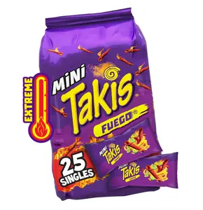 Takis Fuego Mini 25 pc 1.23 oz Bite Size Multipack Hot Chili Pepper Lime Flavored Extreme Spicy Rolled Tortilla Chips Snack