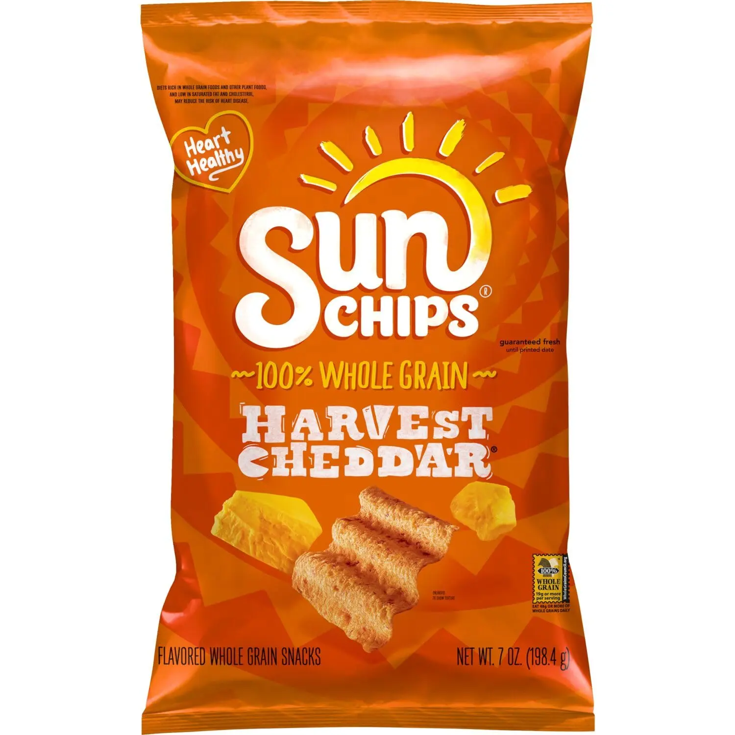 SunChips Harvest Cheddar 100% Whole Grain Snacks 7 Oz Heart Healthy Real Cheddar Flavor No Artificial Flavors