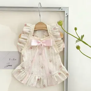 Breathable Lace Floral Pet Outfit with Bow,Small Dog Summer Dress, Lightweight Cute Princess Clothes for Chihuahua Yorkie Maltese Poodle Shih Tzu Puppies