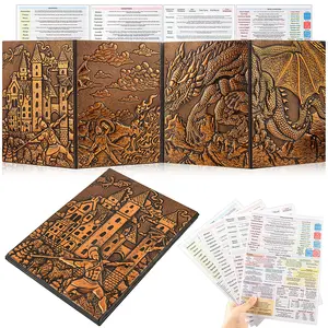 Large 4 Panel Embossed Dragon Castle GM Screen Waterproof PU Leather, Detachable DND 5e Quick Reference Sheets, Portable Tabletop RPG Accessory Gift for Dungeon Master Collectors