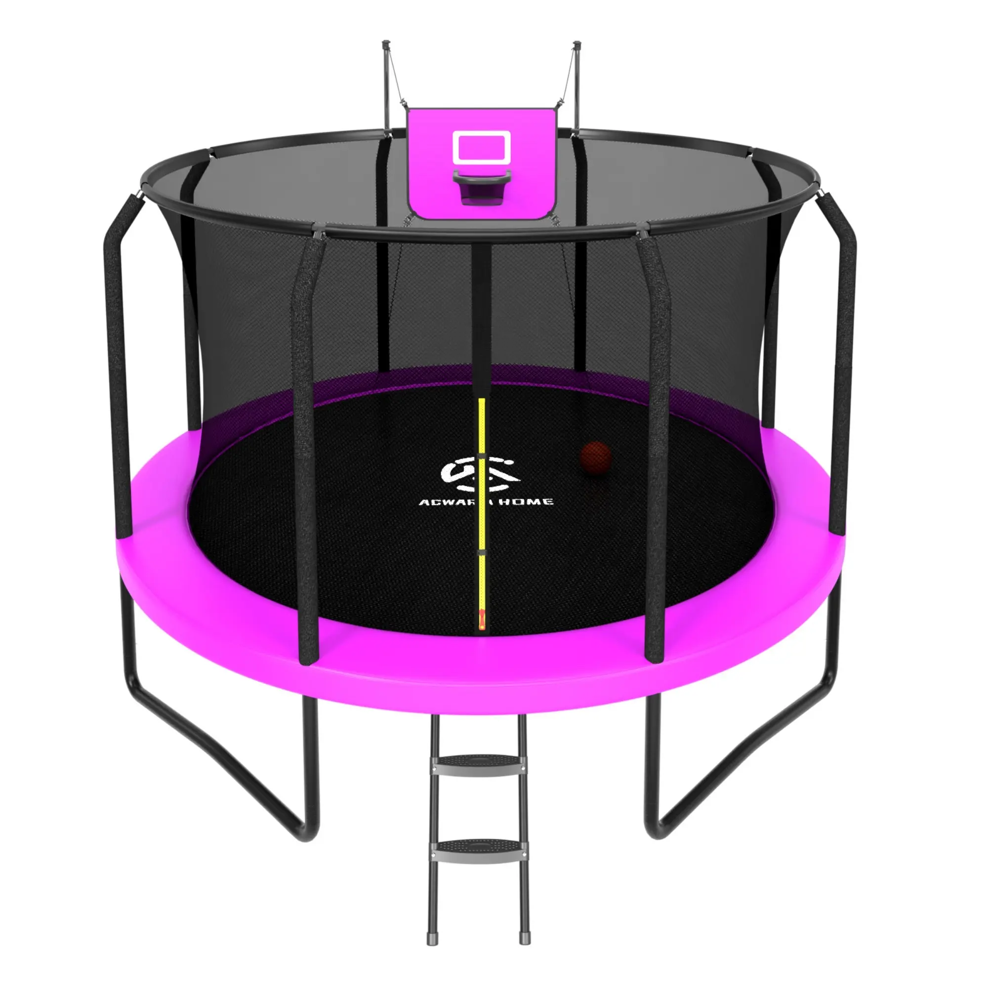 ACWARM Home Galvanized Steel ASTM Certified Trampoline (10/12/14Ft) with Curved Pole, Basketball Hoop, Safety Net, Climbing Ladder - Backyard Jumping Sport Summer Recreation Equipment, Easy to Install