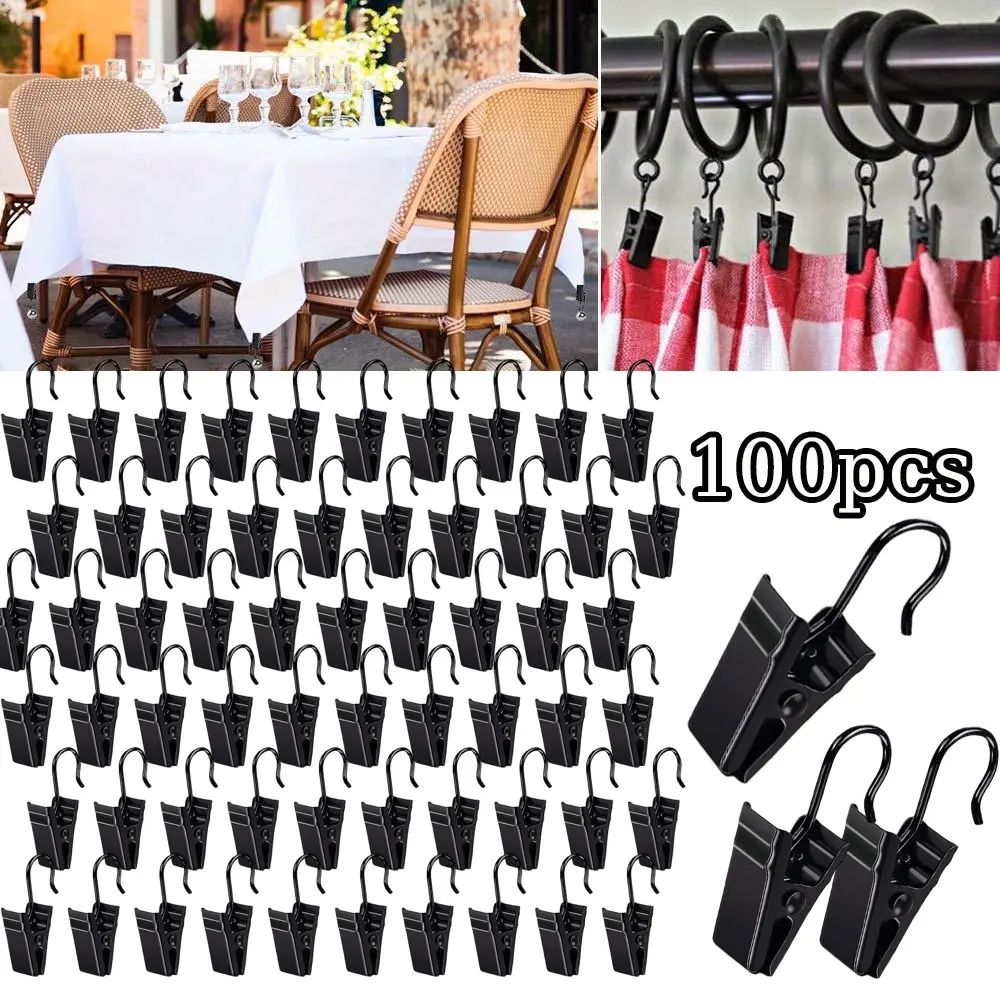 100 Packs Stainless Steel Metal Curtain Clips with Hooks Black Curtains Clip for Curtains Photos Home Decoration Shower Curtain Hanging Clip
