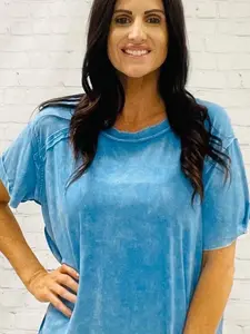 Zenana Casual Soft Oversized Acid Wash Tee Chic Shirt Style Comfortable Relaxed Fit Short Sleeve Plain Design for Casual Outfits - Suits, Overall