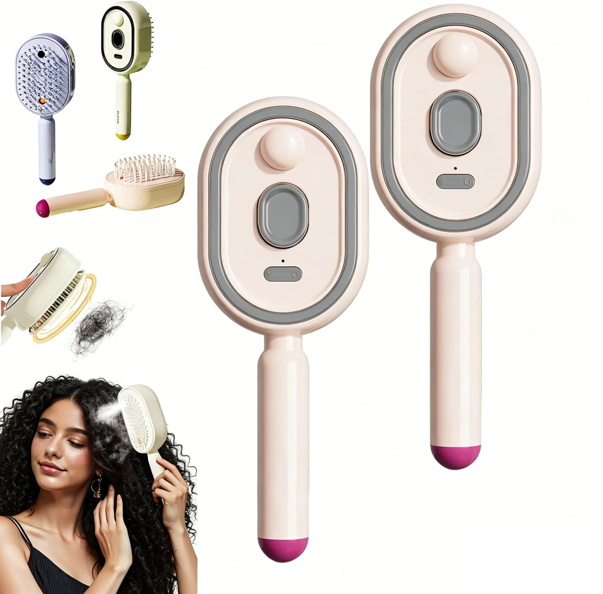 2026 New Electric Steam Brush Rechargeable Portable Steam Hair Brush with One-Click Self-Cleaning Function, Anti-Frizz Hydrating Steaming Detangler Comb, Soft Round Bristle Scalp Massage Air Cushion Comb for Dry Curly bridal shower gift