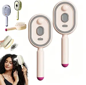 2026 New Electric Steam Brush Rechargeable Portable Steam Hair Brush with One-Click Self-Cleaning Function, Anti-Frizz Hydrating Steaming Detangler Comb, Soft Round Bristle Scalp Massage Air Cushion Comb for Dry Curly bridal shower gift