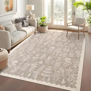 Plant Print Rug Vintage Non-slip Rug Washable Area Rug Low Pile No Linting for Bedroom Dining Room Office