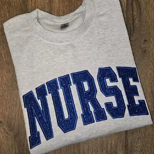 Nurse ash sweatshirt with Royal blue glitter