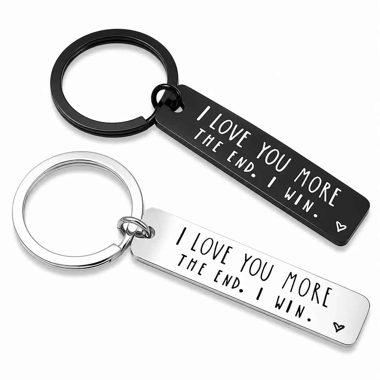 1 Pc Stainless Steel Couple Keychain - "I Love You More. The End. I Win." Message Keyring, Car Keychain Bag Charm, Sentimental Boyfriend Gifts for Anniversary Valentine’s Day
