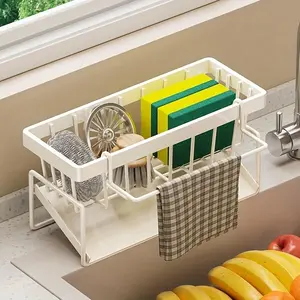 Versatile Kitchen Sink Organizer with Towel Rack - Heavy-Duty Metal Sponge Holder, Dish Soap Caddy & Self-Draining Tray - No-Drill Installation, Space-Saving Under-Sink, Restaurant, Or Commercial Kitchens - Easy-clean Design, High-quality Build