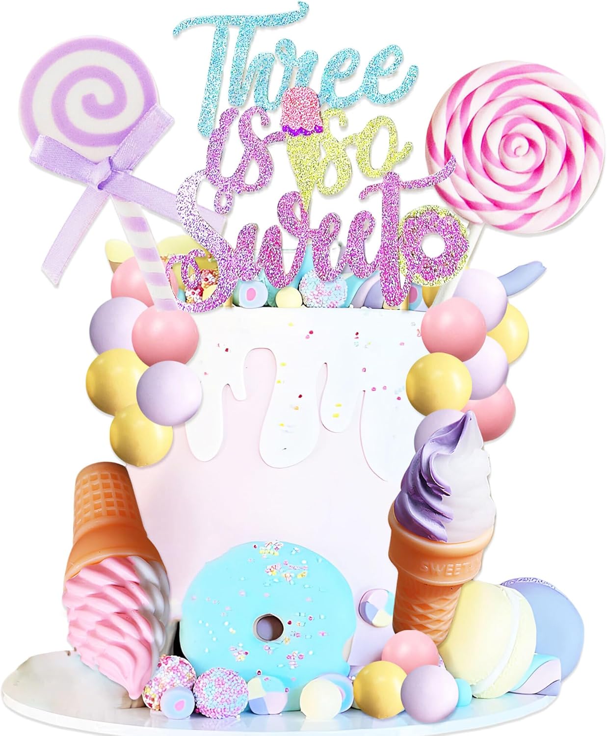 LaVenty Three is So Sweet Cake Topper Donut 3rdBirthday Party Decorations Donut Ice Cream Party Cake Decor for Sweet Dessert Theme Birthday Party Supplies