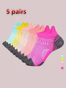 5 Pairs of Unisex Ankle Socks, 95% Polyester & 5% Spandex Knitted Fabric, Breathable & Sweat-Absorbent, Thin Style for Spring/Summer/Fall, Anti-Chafing Sports Fit Socks for Football & Basketball, Sock Set, Athletic Sock