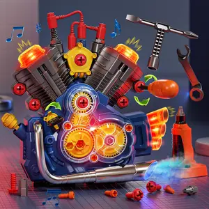 Engine Building Kit, Kids Mechanic Toys for Motorcycle Engine Toy, STEM Engine Model Kit Toy with Cool Light and Music, Educational Science Building for Boys Age 3+Year Old Mechanic Tools