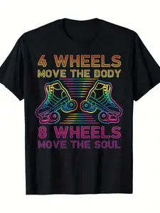 Men's & Women's Retro Roller Skating Graphic T-Shirt - 100% Cotton 220gsm Vintage Roller Skate Print, Casual Loose Fit Crew Neck Short Sleeve Tee, All-Season Comfortable Shirt for Skate Culture Apparel
