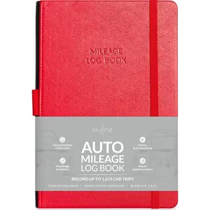 Skyline Auto Mileage Log Book – Vehicle Logbook with Expense Tracker – Driving Logger Book for Tracking Car Mileage, Expenses, Gas Consumption & Lubrication – Hardcover, A5 Size, 5.8x8.3″ (Red)
