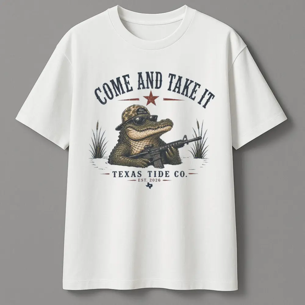 Come and Take It Alligator Graphic T-Shirt | Funny Texas Gator Tee | Vintage Patriotic Outdoor Shirt | Southern Humor Gift for Men