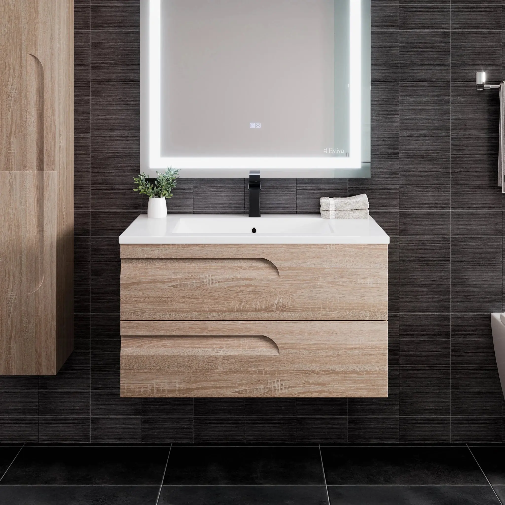 Joy 36 in. Maple Wall Mount Single Sink Bath Vanity with Porcelain Top and Integrated Sink