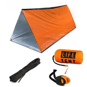 Emergency Shelter Bivy Survival Tent Kit, 1 Set Portable Waterproof Outdoor Tent & Rope & Bundle Bag & Plastic Whistle, Reusable Emergency Shelter for Camping & Hiking