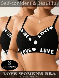 2pcs Comfortable LOVE Print Activewear High-Elasticity Seamless Sports Bra, Breathable Yoga Top for Confident Women