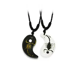Real Scorpion Small Ying Yang Friendship Necklace Black and White w/ Dots
