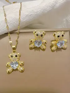 Titanium Steel Bear Micro-Inlaid Heart Necklace, Luxurious Personalized Jewelry, Perfect Valentine's Day Gift for Women