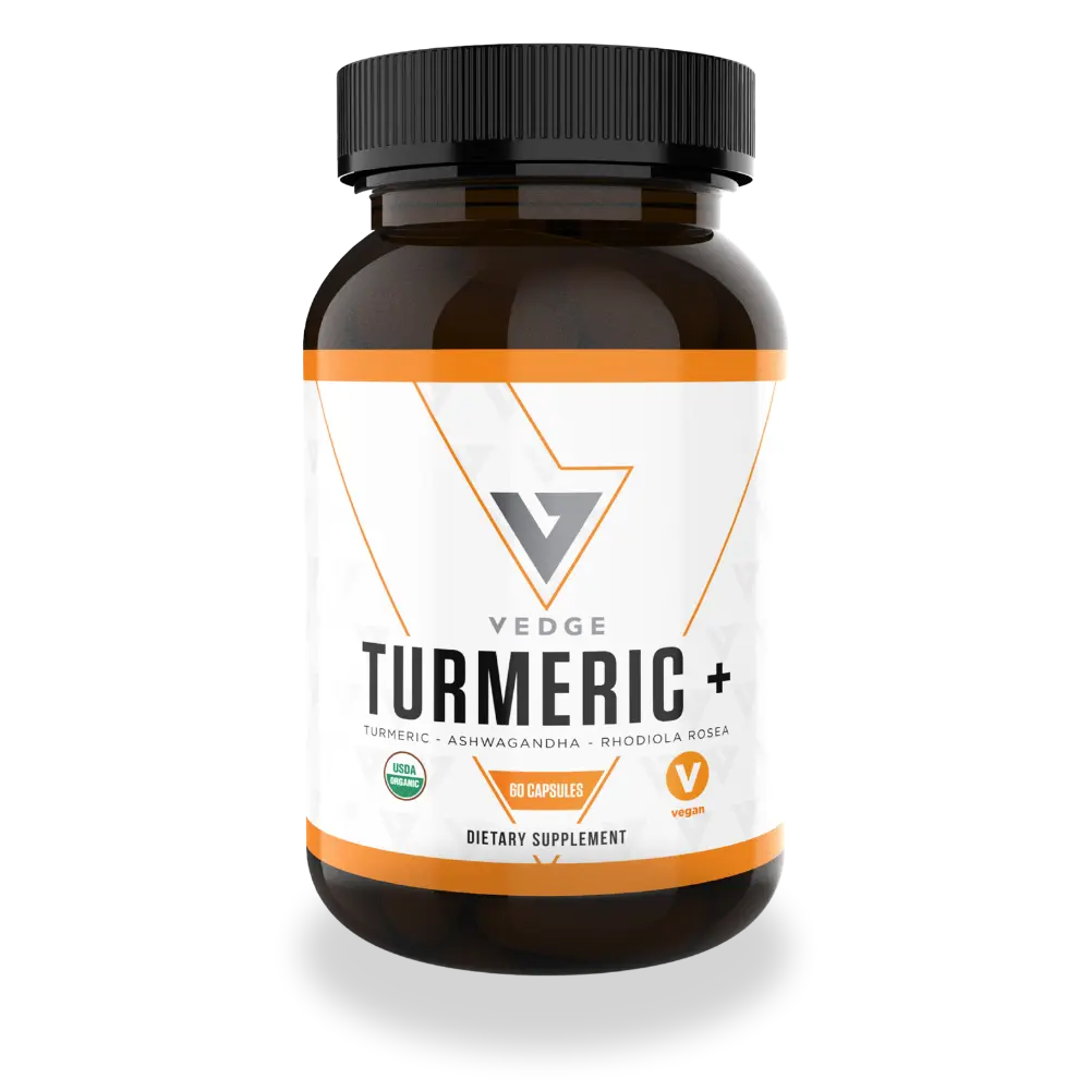 Vedge Turmeric+ - 60 Capsules Organic Turmeric Ashwagandha Rhodiola Rosea Dietary Supplement US for Healthcare & Fitness